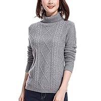 Flygo Women's Spring Fall Cable Knit High Neck Pullover Cashmere Wool Sweaters