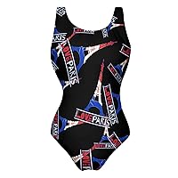 I Love Paris France Eiffel Tower One Piece Swimsuit for Women Tummy Control Bathing Suit Slimming Backless Swimwear