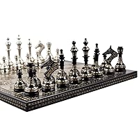 Combo Chess Game Board Set for Kids and Adults Collectible Handmade Luxury Heavy Metal Brass Chess Board Set for Professionals and Adult for Tournament (14 Inches) by CHESSPIECEHUB