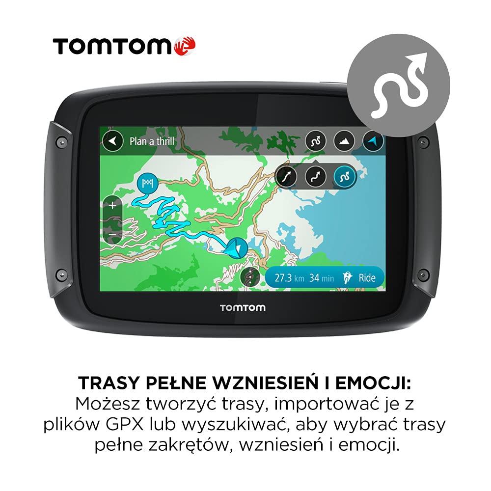 Tomtom Motorcycle Sat Nav Rider 50, 4.3 Inch with Motorcycle Specific Winding and Hilly Roads, Updates via Wi-Fi, Compatible with Siri and Google Now, 3 Months Traffic and Speed Cams, WE Maps