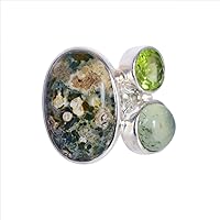 Ocean Jasper Perdot Prehnite Gemstone 925 Solid Sterling Silver Ring Beautiful Handmade Jewelry For Girls