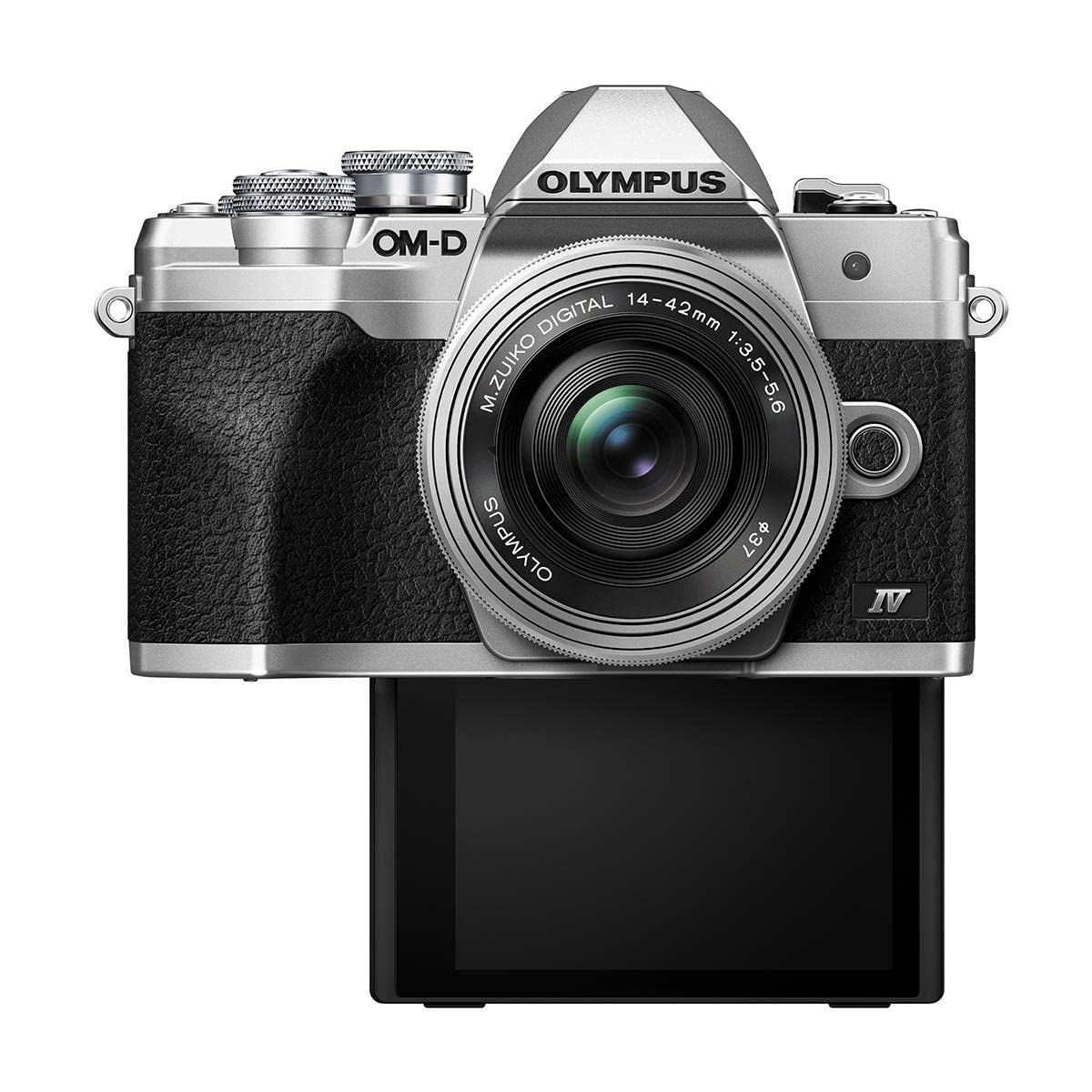 Olympus OM-D E-M10 Mark IV Camera with M.Zuiko ED 14-42mm F3.5-5.6 EZ Lens, Silver Bundle with 64GB SD Card, Shoulder Bag, Extra Battery, Smart Charger