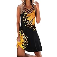 Women Sleeveless Summer 2023 Halter Tie Front Polka Dot Ruffle Swing A Line Swing Dress with Pockets