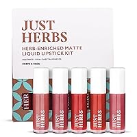 Organic Liquid Lipstick Kit Set of 5, Hydrating & Lightweight Lip Color - Paraben & Silicon Free - 1.6 fl oz. (Deeps & Reds)