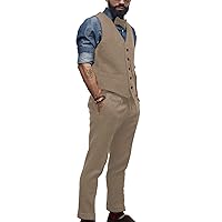 Casual Mens Tweed Waistcoats+Pants Suits Vintage Herringbone Vests Wedding Groomsman Workwear Wool XS-3XL