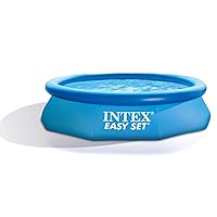 Intex Easy Set 10 Foot x 30 Inch Above Ground Inflatable Round Swimming Pool with 30 Gauge 3 Ply Side Walls and Drain Plug, Blue