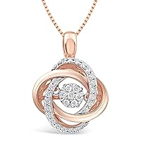 Diamond Pendant Necklace Dancing Diamond Knot in Sterling SIlver or 14K Gold Plated 1/5cttw 18 Inch Chain