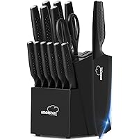 Randalfy Kitchen Knife Set with Block, 7 Pieces Chef Knife Set with Knives,  Scissor, Block for Meat/Vegetables/Fruits Chopping, Slicing
