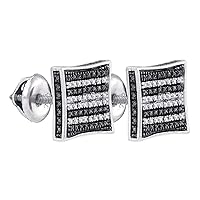 The Diamond Deal Sterling Silver Mens Round Black Color Enhanced Diamond Square Kite Stripe Earrings 1/10 Cttw