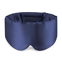 Zenssia 100% Mulberry Silk Sleep Mask Eye Mask for Man and Woman with Adjustable Headband, Full Size Large Sleep Mask & Blindfold for Total Blackout for All Night Sleep, Travel & Nap-Dark Blue