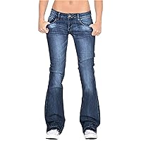 Women's Fringe Washed Bootleg Jeans Ripped Flare Low Rise Fitted Denim Pants Classic Stretch Curvy Bootcut Jeans