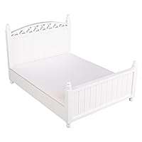 Dollhouse Furniture Mini Bed Toy Set, Realistic Bedroom Accessories for 12 inch Dolls, White Wood Frame, 1/6 Scale, White
