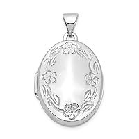 14k White Gold 21mm Oval Leaf Floral Scroll Border H/eng Locket Pendant Necklace 18 inch chain included