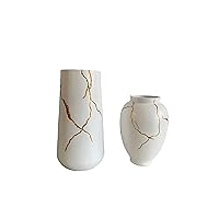 White Vase Table Decor inspired by Kintsugi Japanese Art Gold & White Flowervase (Tapered)