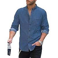 JMIERR Mens Denim Shirts Casual Button Down Long Sleeve Shirts Work Dress Shirts for Men Chambray Shirt Regular Fit