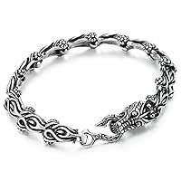 COOLSTEELANDBEYOND Retro Style Mens Stainless Steel Dragon Vintage Link Chain Bracelet 9 Inches, Hook Clasp
