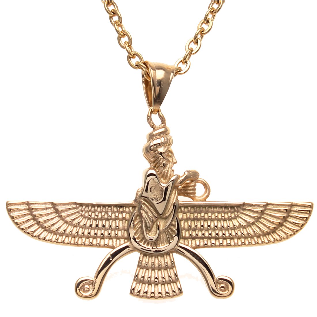 Asoodehdelan Large Double Sided Gold Pt Farvahar Necklace Iranian Gift Persian Iran Faravahar