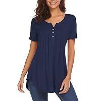 Sexy Tops for Women,Tunic V-Neck Button Top Loose Summer Plus Size Solid Sexy Short Sleeve Shirt Tees