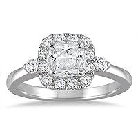 AGS Certified 1 1/2 Carat TW Cushion Cut Halo Engagement Ring in 14K White Gold