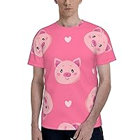 Cartoon Pigs and Hearts Print Men's Crew Comfortable T-Shirts-