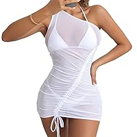 Swimsuit Coverups Plus Size Swimsuit Cover Up Hair Cut Cover up Sheer Beach Drawstring One Shoulder Cover Up D