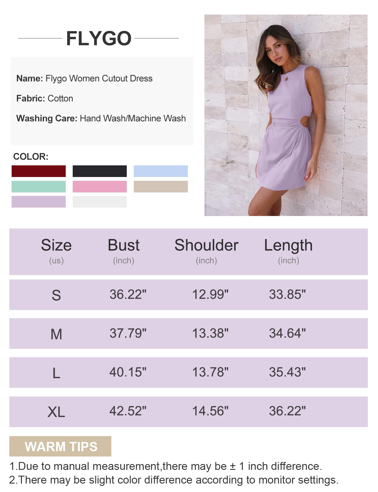 Flygo Cut Out Dresses for Women Summer Sleeveless Cutout Waist Bodycon Mini Tank Dress Sundress