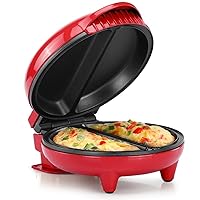 Holstein Housewares - Non-Stick Omelet & Frittata Maker, Stainless Steel - Makes 2 Individual Portions Quick & Easy (2 Section, Red)