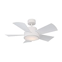 Vox Indoor and Outdoor 5-Blade 38in Smart Ceiling Fan in Matte White with 3000K LED Light Kit and Remote Control Works with Alexa and iOS or Android App