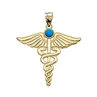 Little Treasures 14 ct Gold Yellow Gold Turquoise Caduceus Medical Pendant Necklace Necklace (Available Chain Length 16