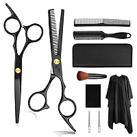 10 pcs Professional black Hairdressing scissors for black hair, flat tooth scissors, bangs scissors, thinning hair cutting tool set for Home Salon