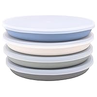 Bamboo Plates with Lids, Set of 4 Bamboo Plates for Kids, Kid-Sized Design, Bamboo Kids Plates with Lids for Leftovers, Dishwasher Safe (Blue, Green, Gray, & Beige)
