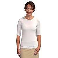 Kosher Casual Women's Modest Boat Neck Fitted Layering Top with Elbow Length Sleeves
