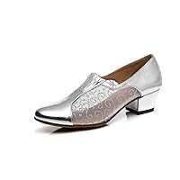 Women's Stylish Round Toe Synthetic Ballroom Morden Tango Party Wedding Professional Dance Shoes Silver US 4