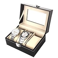 Aleola 3 Slot Watch Box Leather Watch Storage Case with Lock for Men and Women Gifts Presents