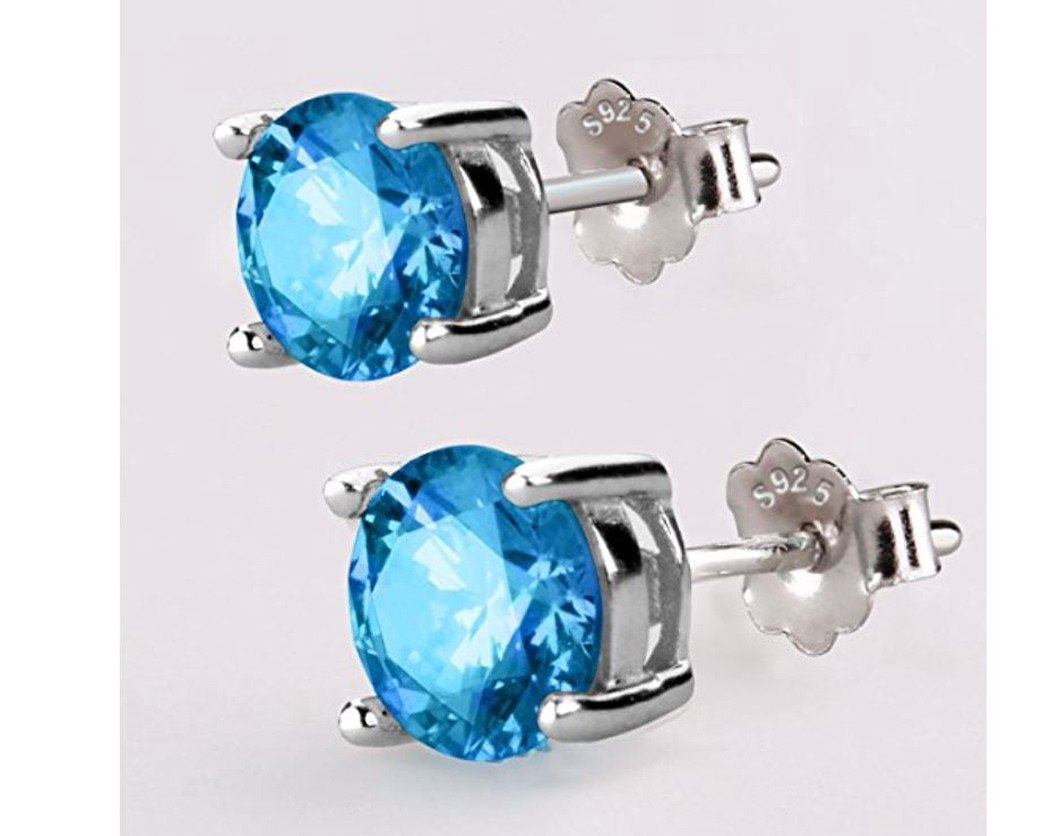 Adabele Authentic Sterling Silver Birthstone Stud Earrings 8mm 2 Carat Created Diamond Gemstone Hypoallergenic Nickel Free Cubic Zirconia Jewelry Women Girl Men Gift