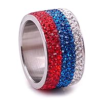 Stainless Steel Rings for Women Rhinestones Charms Crystal Jewelry Russia Flag