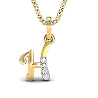 0.22 Cts Round Simulated Diamond Alphabet H Drop Pendant 14K Yellow Gold Finish