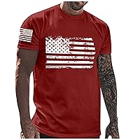 Mens Funny Fashion Crew Neck Shirts USA Flag Graphic Short Sleeve American Patriotic Vintage T Shirt
