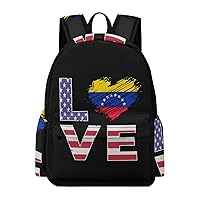 USA Venezuela Flag Heart Laptop Backpack for Women Men Cute Shoulder Bag Printed Daypack for Travel Sports Work