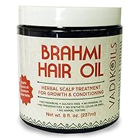 Brahmi Hair Oil (8 oz) All natural herbal hair oil for hair growth, hair conditioning, dandruff and dry scalp with Rosemary Oil | Herbal scalp treatment