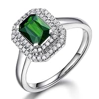 Elegant Fine Jewelry Natural Green Tourmaline 14K White Gold Diamond Engagement Wedding Ring Set for women