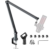 Mercase Boom Arm, Foldable Desktop Metal Mic Stand, Adjustable Scissor Microphone Arm Stand with Desk Mount Clamp, Hidden Cable Trough, 3/8