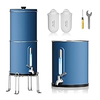 Purewell Upgraded 6-Stage 0.01μm Ultra-Filtration Gravity Water Filter System with Water Level Window, 304 Stainless Steel Countertop System with 2 Filters and Stand, Reduce 99% Chlorine, 2.25G, PW-FH