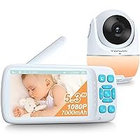 5.3“ 1080P Baby Monitor No WiFi, Video Baby Monitor with Camera and Audio, 2K Camera,1500ft Long Range Video Recording and Playback, 7000mAh Battery, Night Light, MP3, Story Book, 2-Way Talk