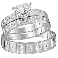 The Diamond Deal 14kt White Gold His Hers Round Diamond Heart Matching Wedding Set 1/4 Cttw