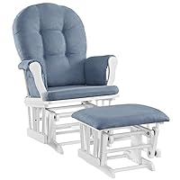 Angel Line Windsor Glider and Ottoman Set, White with Blue Cushion