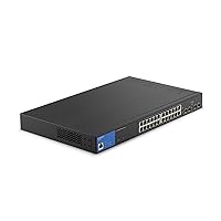 Linksys 24 Port Gigabit Managed Network Switch with 4 x 1Gb Uplink SFP Slots - PoE / PoE+ Ports, QoS, Static Routing, VLAN, IGMP Features - Metal Housing, Desktop or Wall Mount - LGS328PC