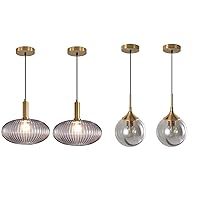 KCO Lighting Smoke Grey Glass Globe Pendant Light Mid Century 1-Light Kitchen Island Pendant Lighting Modern Single Globe Pendant Light Brushed Brass Adjustable Pendant Light