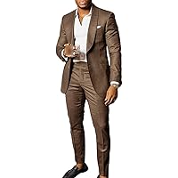 Men's Shawl Lapel 2 Piece Suit Vintage Party Dinner Wedding Tuxedo Suits Solid Single Breasted Blazer Pants Set (Brown,5X-Large)
