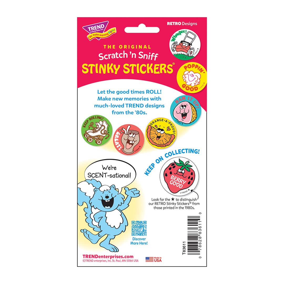Keep Rolling!/Leather Scent Retro Stinky Stickers by Trend; 24/Pack - Authentic 1980s Designs!